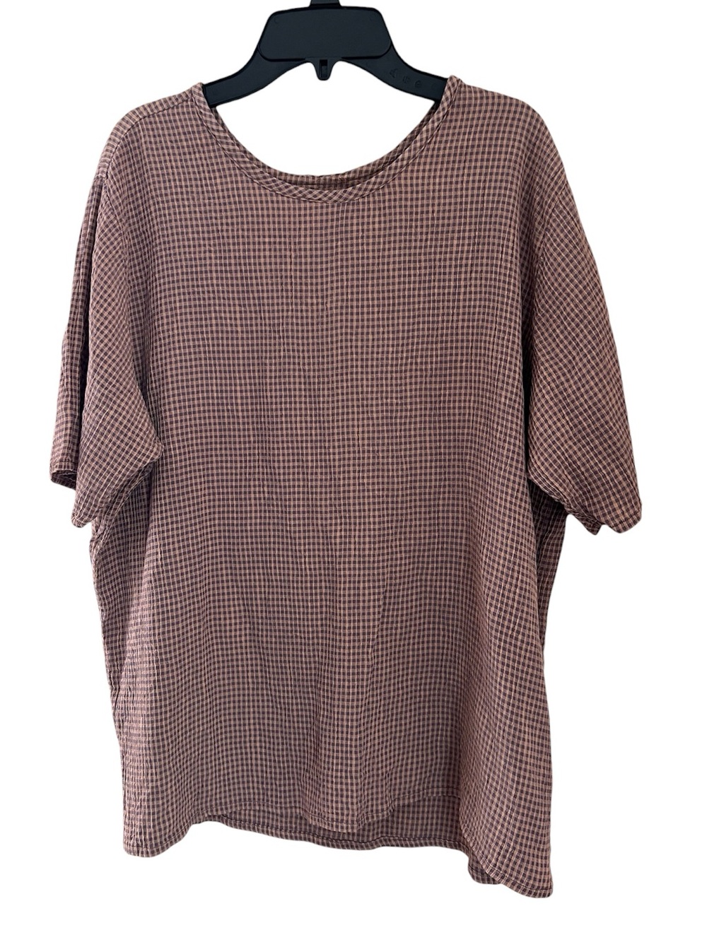 Flax Jeanne Engelhart Vintage Top Women’s S (6-8) Crinkle Rayon Mini Check Brown